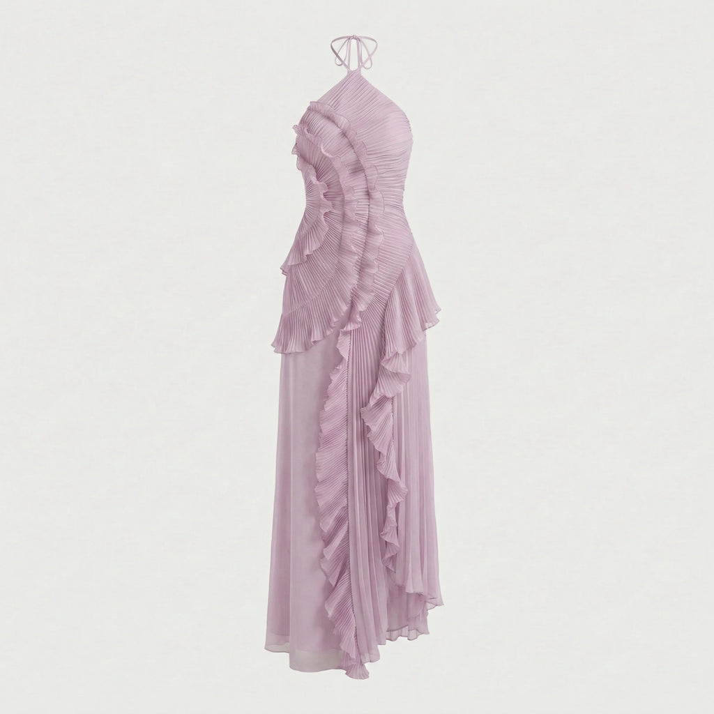 Robe mi-longue plissée en rose thé violet pour femme
