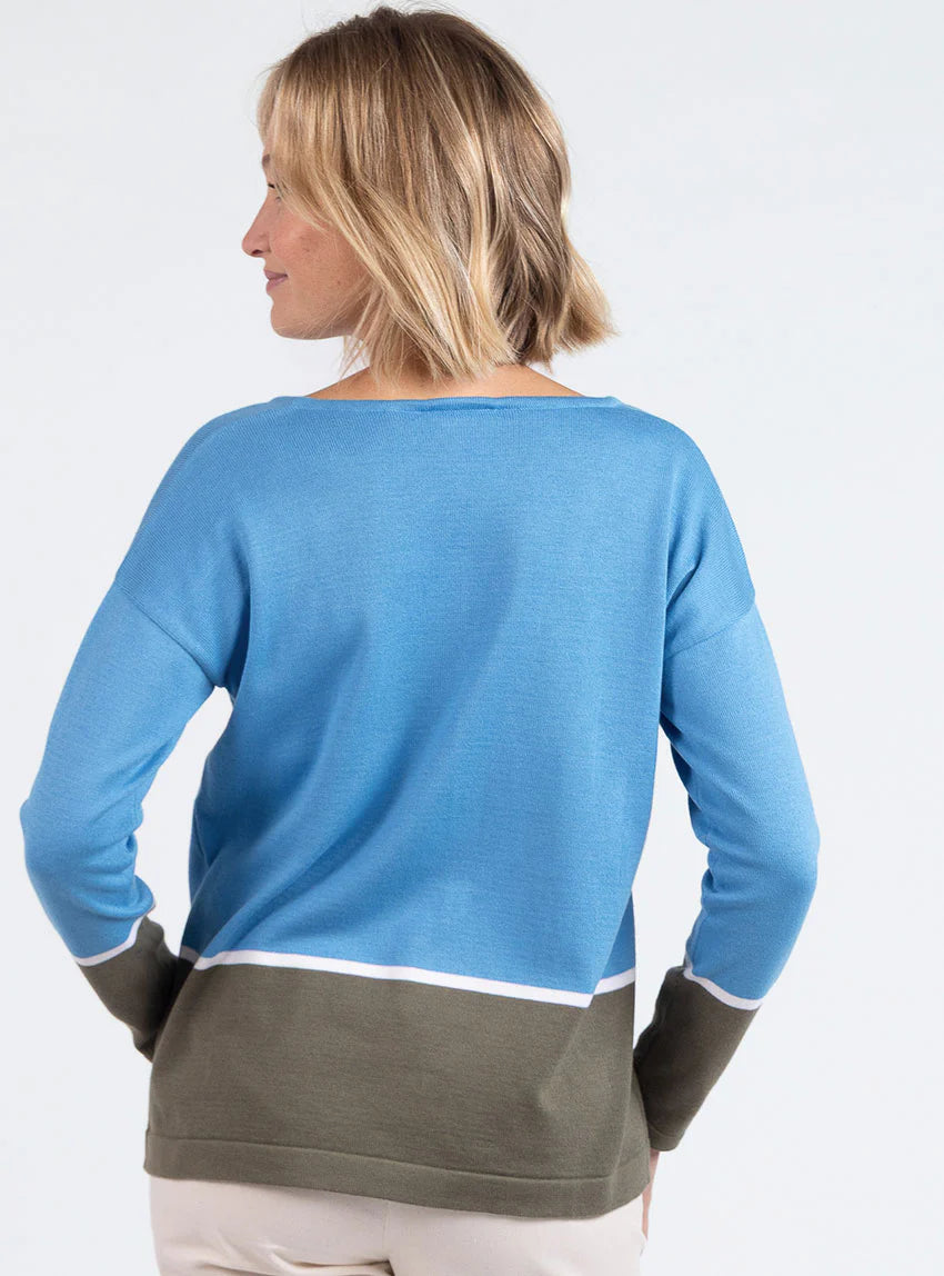 Pull femme col V coton bleu pacifique