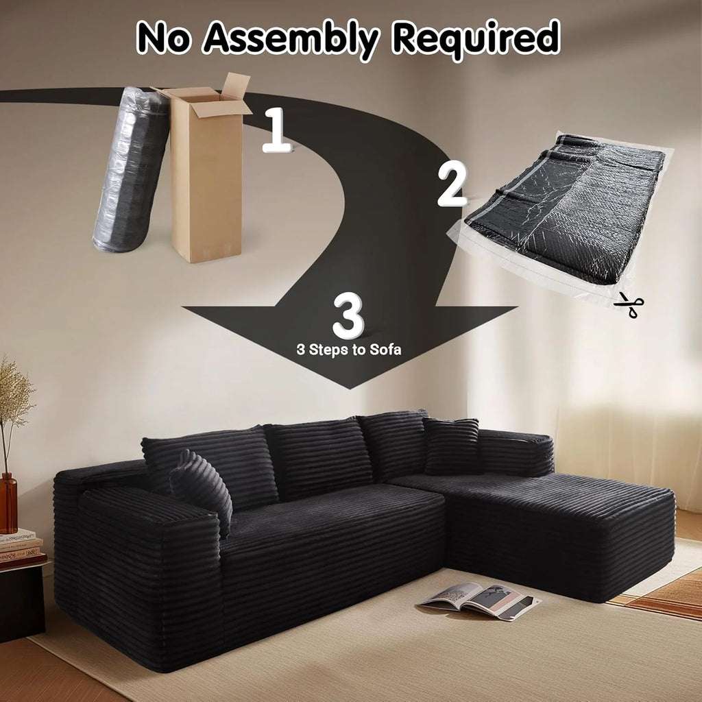 ovios 104 Cloud Sectional Couch with L-Shape Chaise,Modern Modular Sofa with Deep Seat, Upholstered Couches for Living Room Bedroom,No Assembly Required, Grey (Plush Corduroy Fabric)