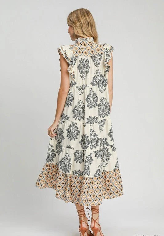 Robe longue à imprimé floral avec manches volantées pour femme