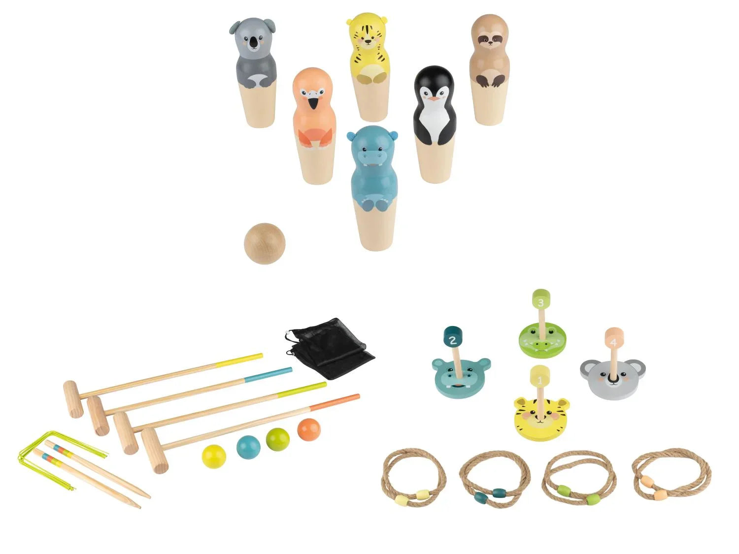 lupilu Jeu de quilles animaux ou Jeu de croquet ou Jeu de lancer d'anneaux animaux
