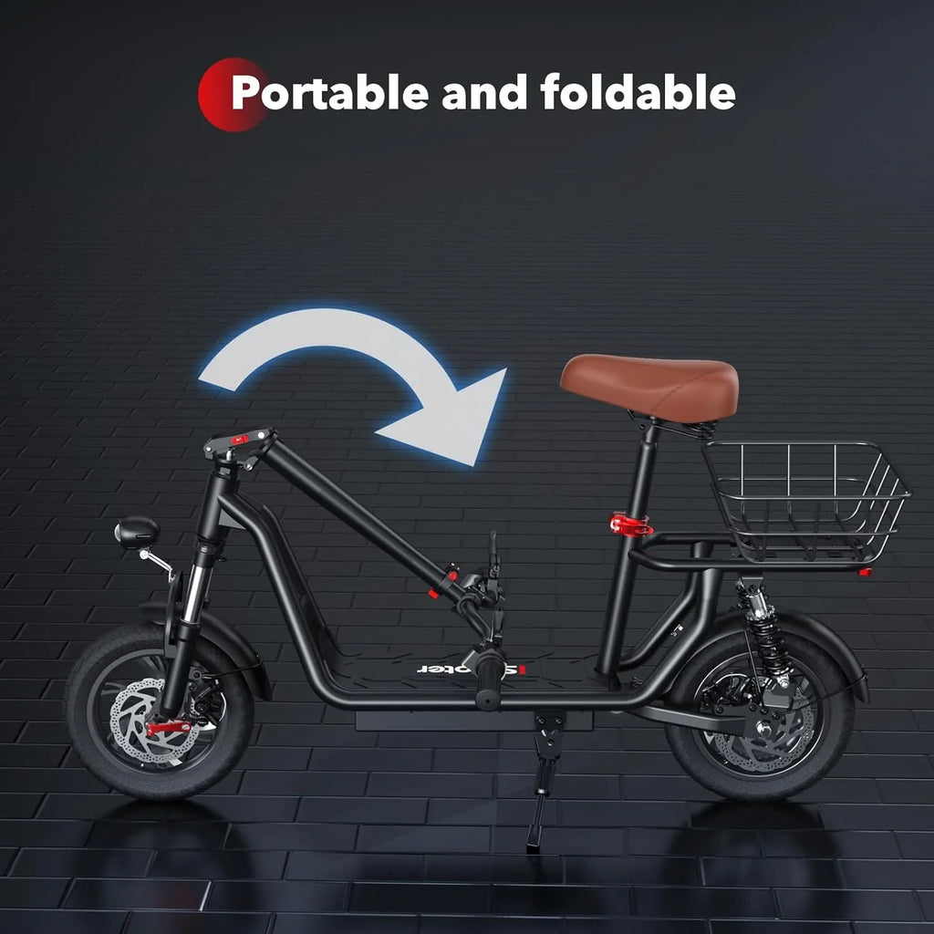 iScooter electric scooter with seat 28/19/15.6 mph top speed dual suspension scooter