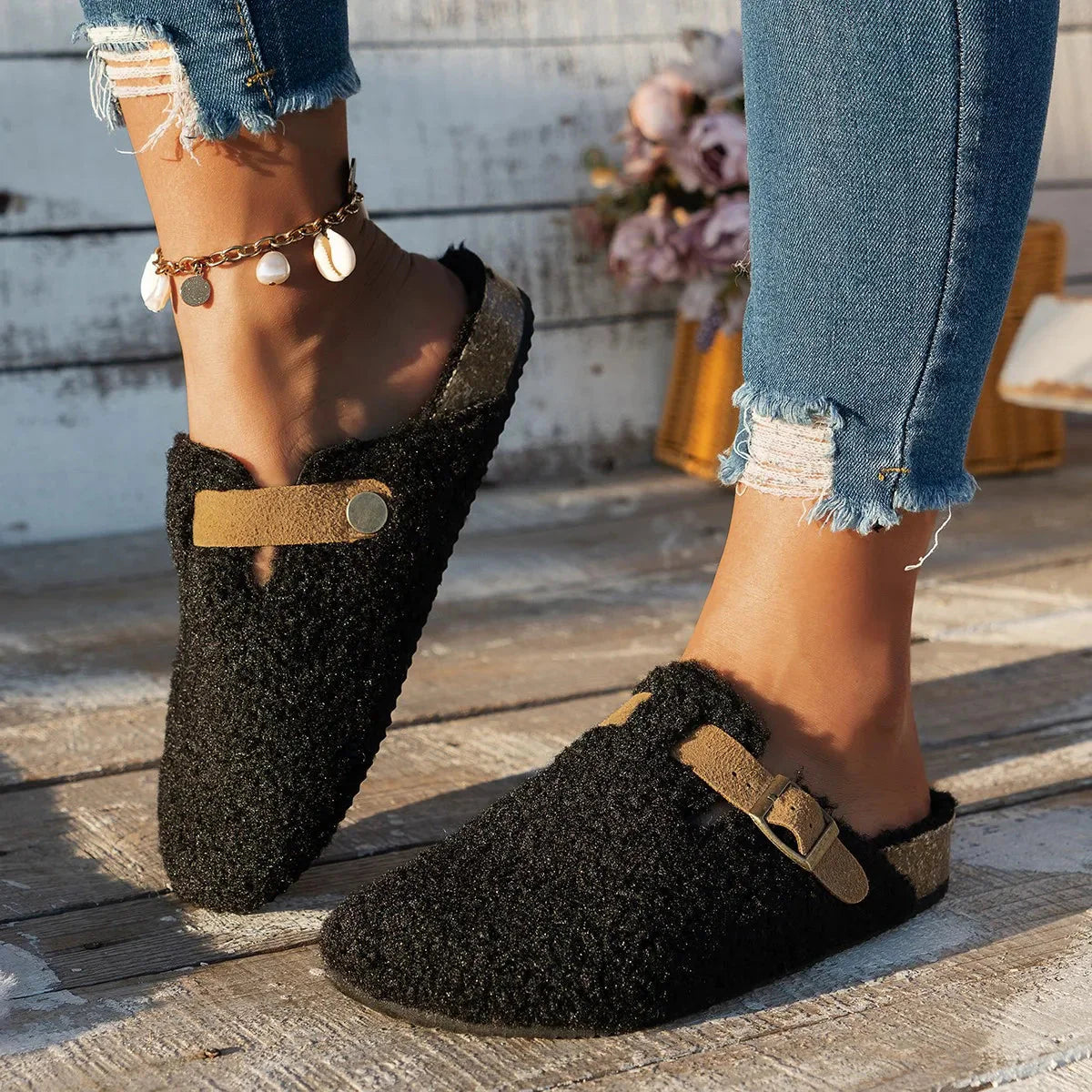 Chaussons en peau de mouton de luxe confortables pour l'hiver
