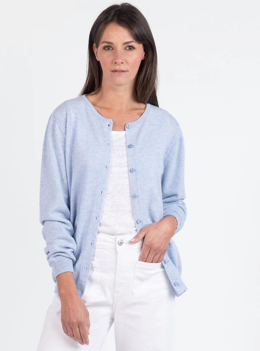 Cardigan femme en cachemire bleu chambray