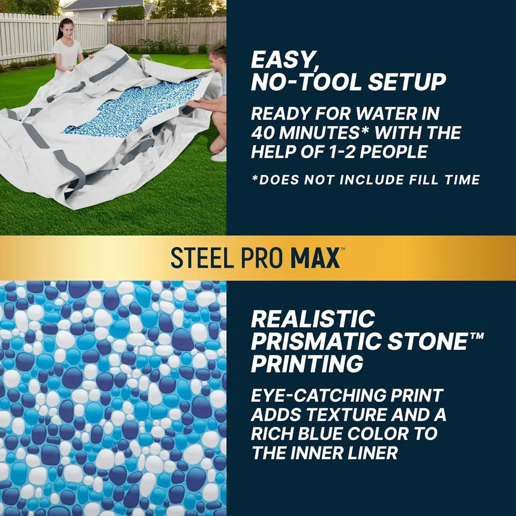 Steel Pro MAX 14 Foot x 48 Inch Round Metal Frame Above Ground Outdoor Swimming Pool Set