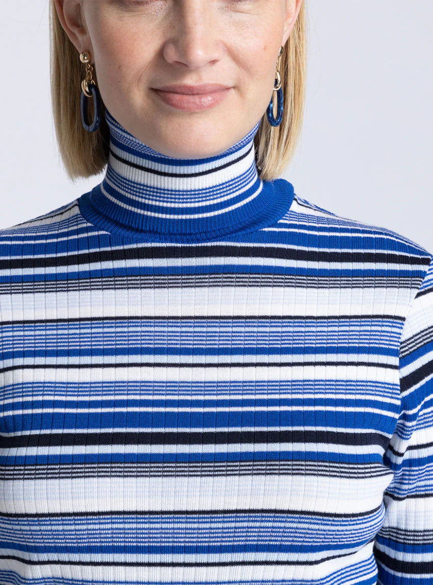 Pull chaussette femme en laine mérinos rayé bleu