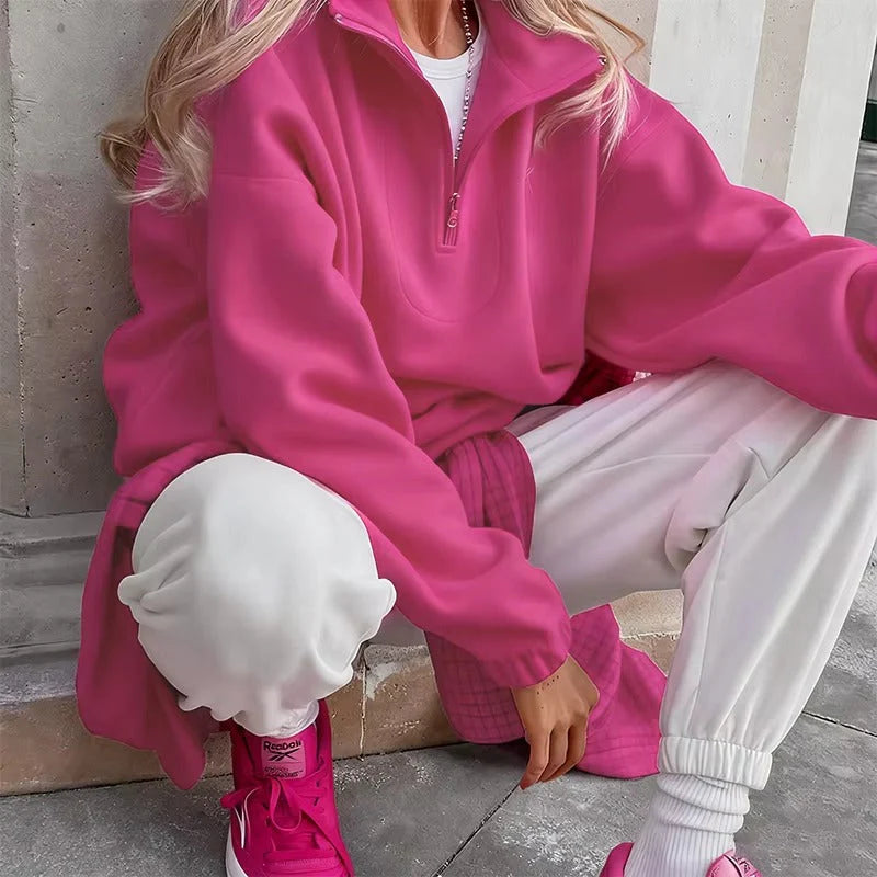 Sweat à capuche rose pâle pour femme