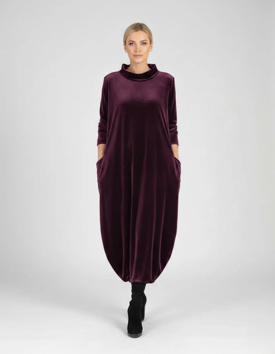 Françoise | Robe douce à col montant avec poches – Élégance confortable