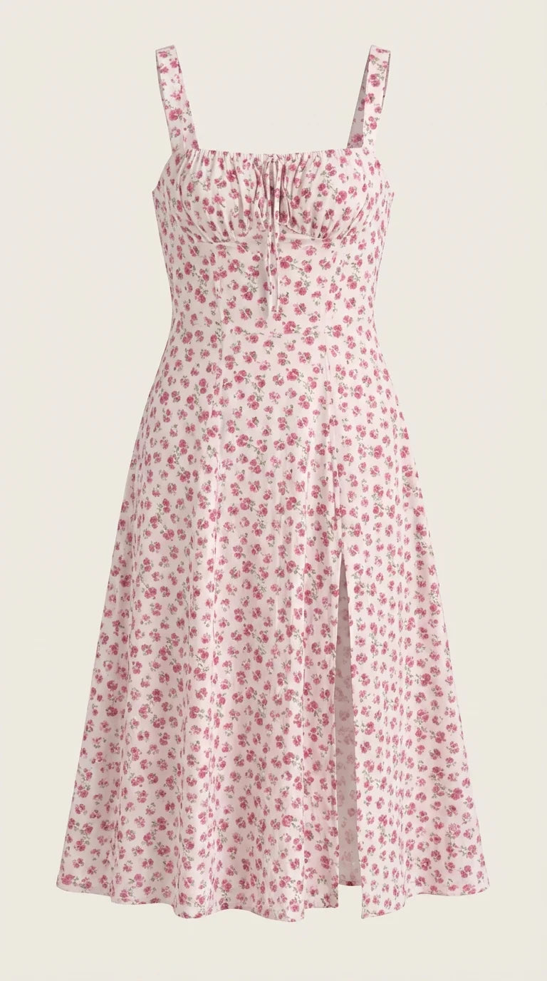 Robe midi fleurie pour femmes, idéale pour les invitées de mariage