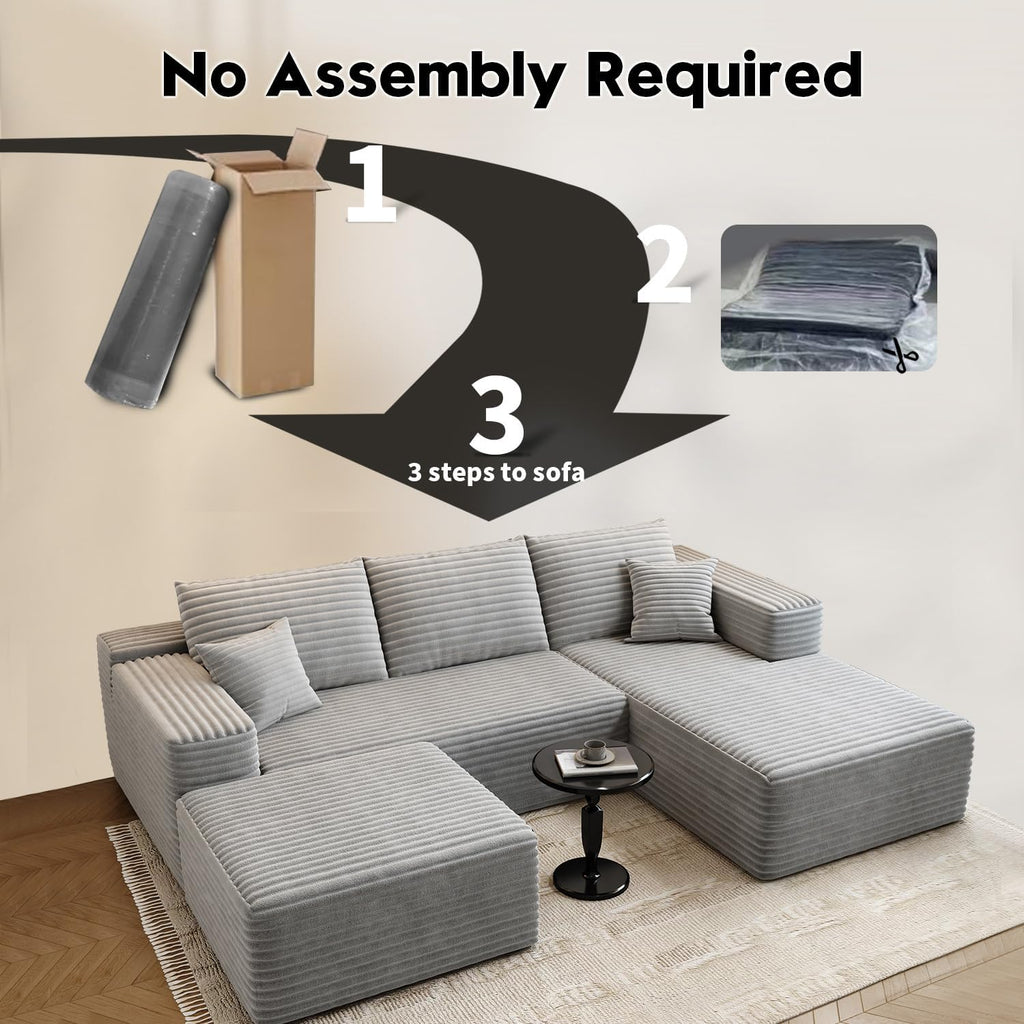 107.5 Cloud Modular Sectional Sofa Couch with L-Shape Chaise,Modern Minimalist Upholstered Couches for Living Room Bedroom,Deep Seat Corner Couch，No Assembly Required (Black,Left Facing Chaise)