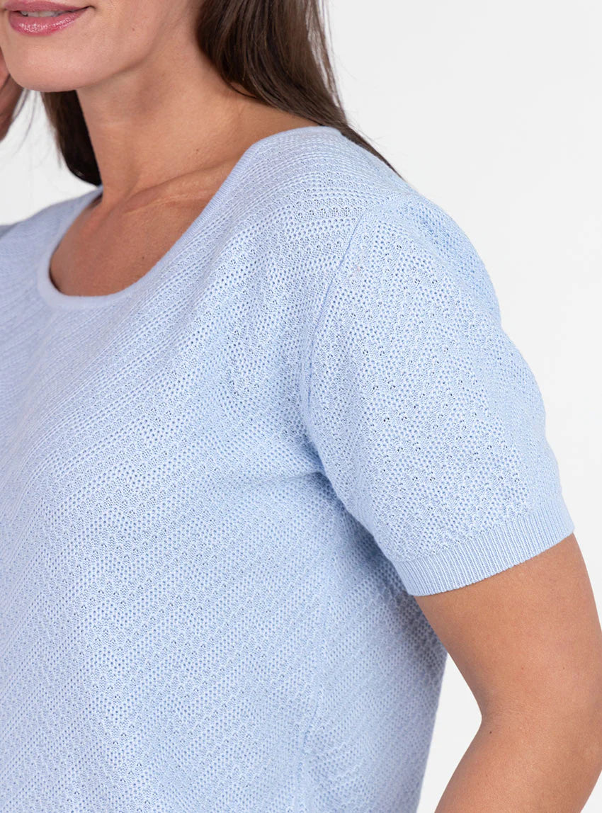 Pull femme manches courtes coton bleu azur
