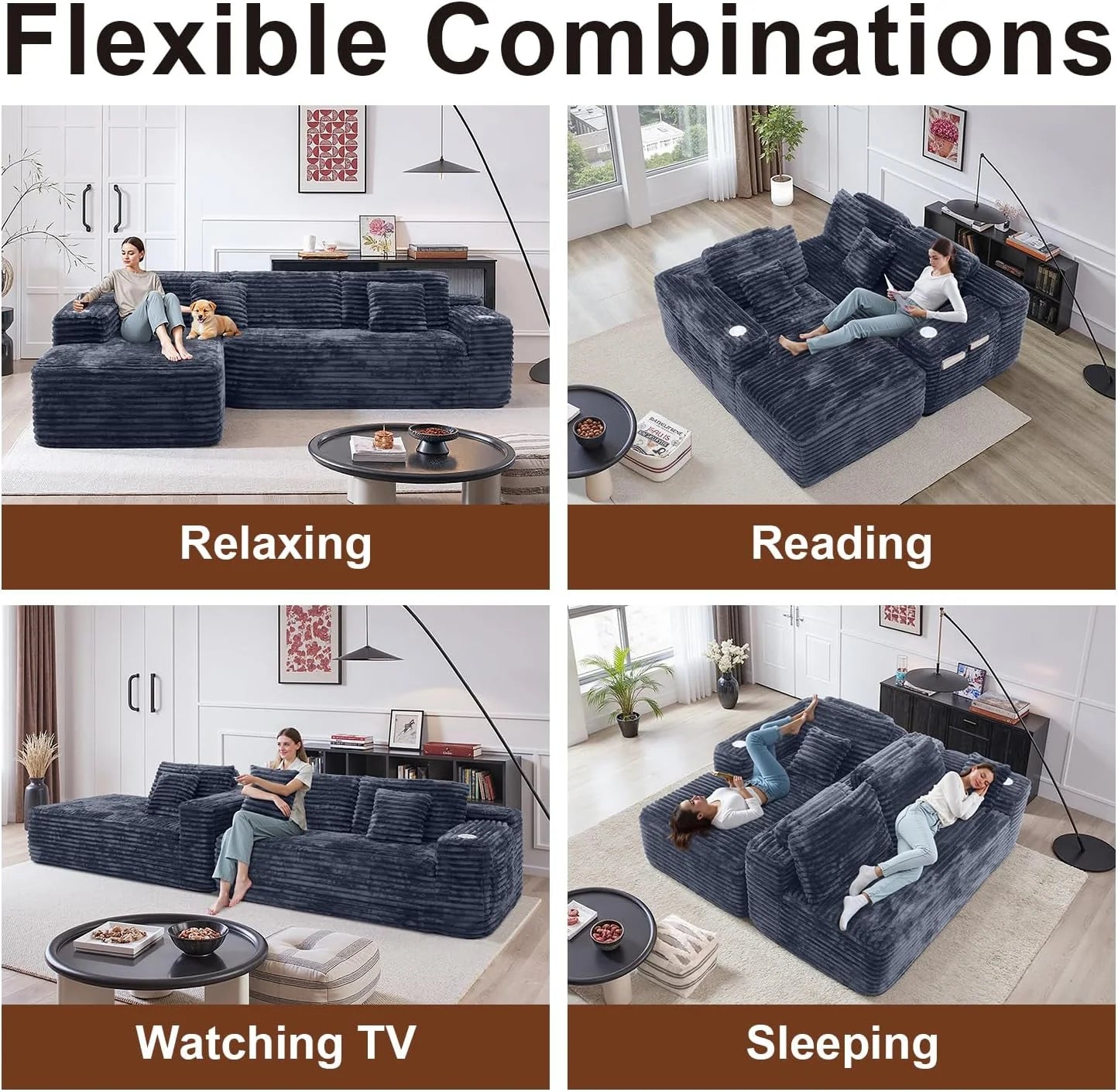 Cloud Sectional Couch with L-Shape Chaise Modern Modular Sofa Deep Seat Built-in Cup Holder