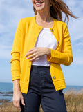 Veste courte femme en laine jaune soleil