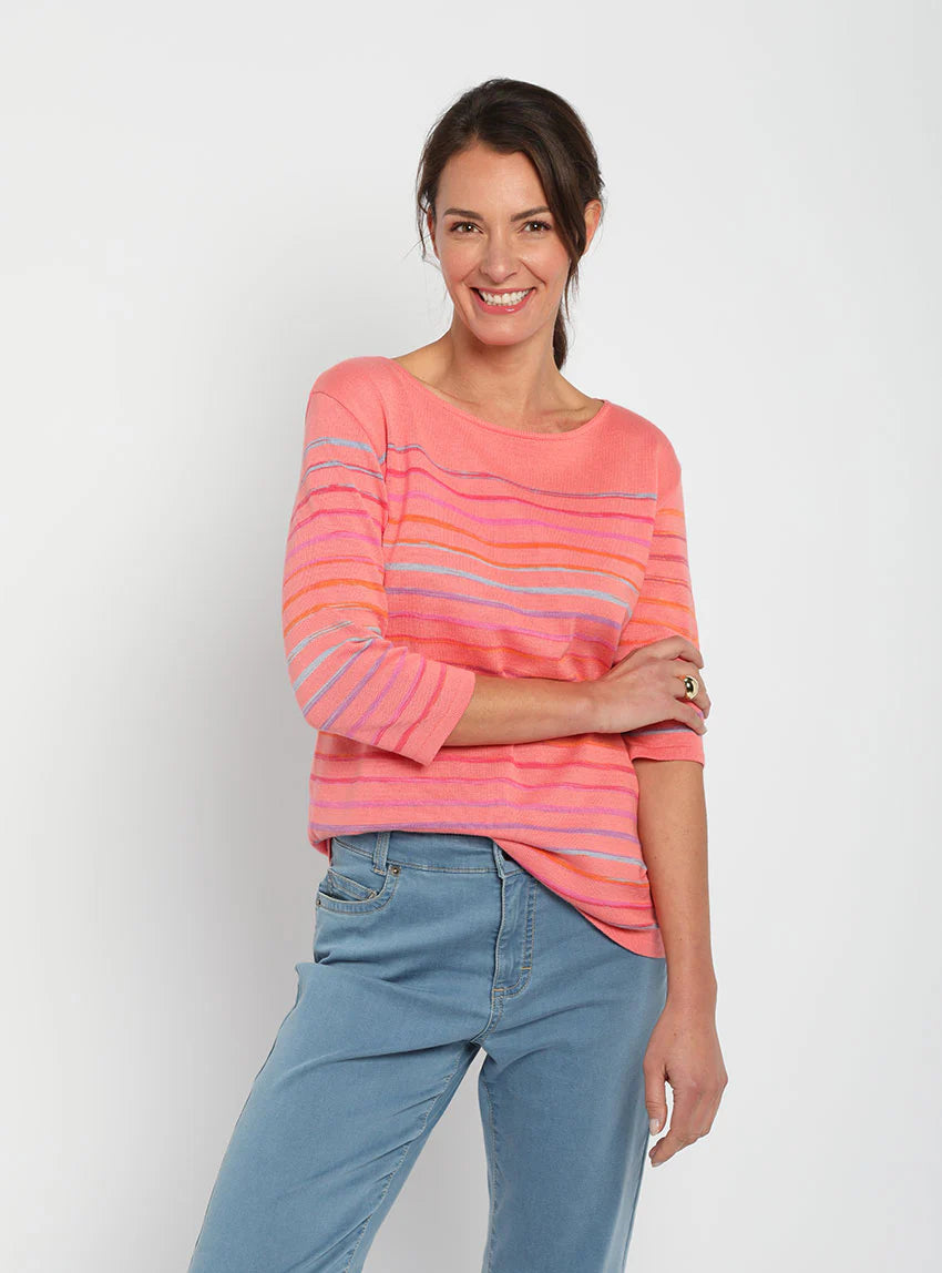 Pull marinière femme en coton rose