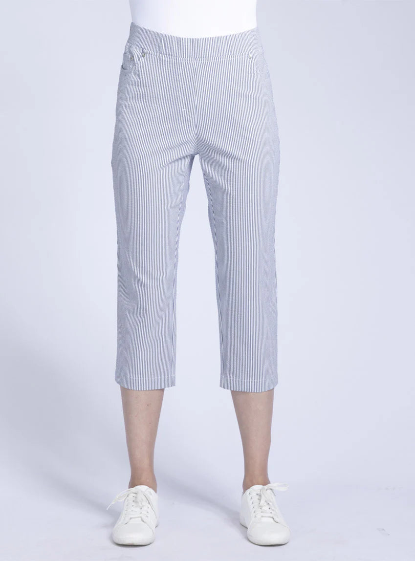 Pantacourt femme rayé bleu