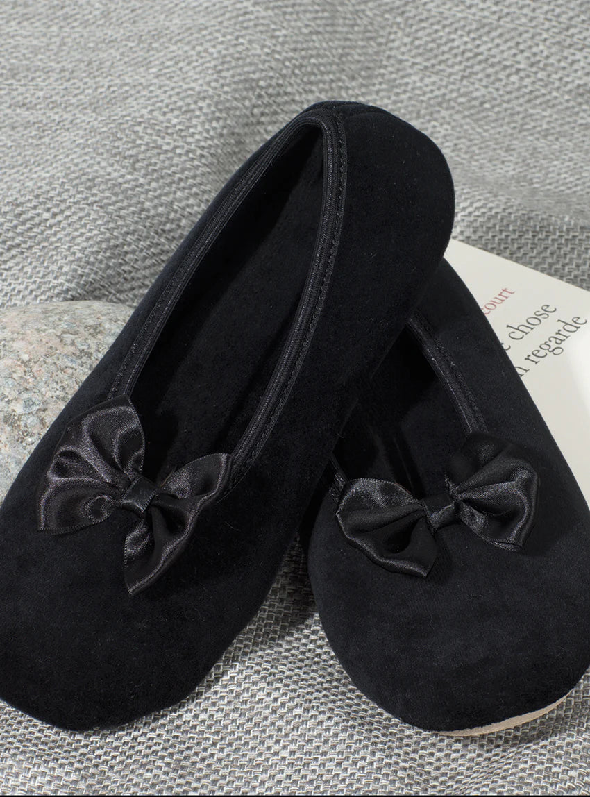 Chaussons ballerines femme en coton noir