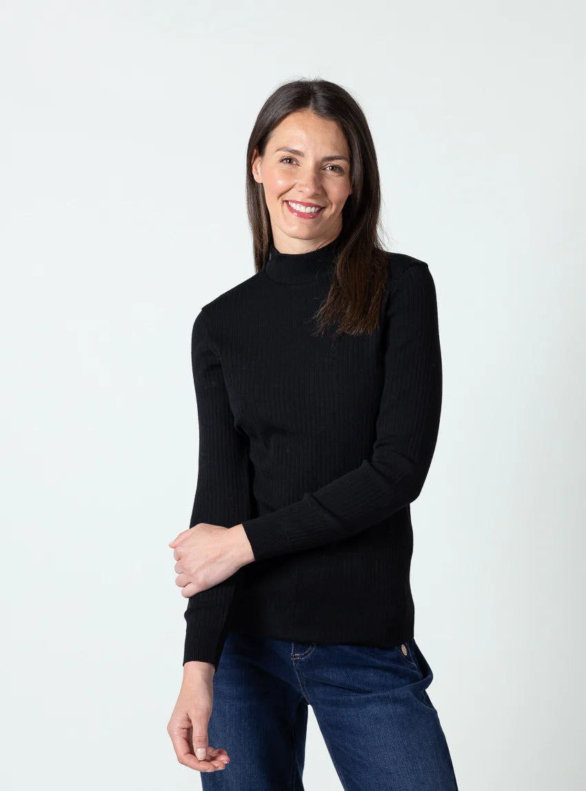 Pull chaussette femme col cheminee laine mérinos Noir