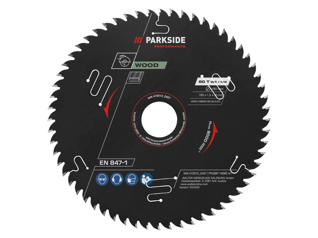 PARKSIDE PERFORMANCE Lame de scie circulaire, 190 mm, 24 dents, 48 dents, 60 dents