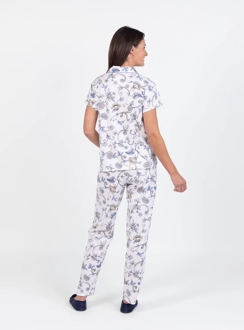 Pyjama femme en coton imprimé bleu