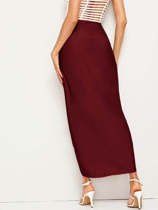 Jupe mi-longue drapée taille haute