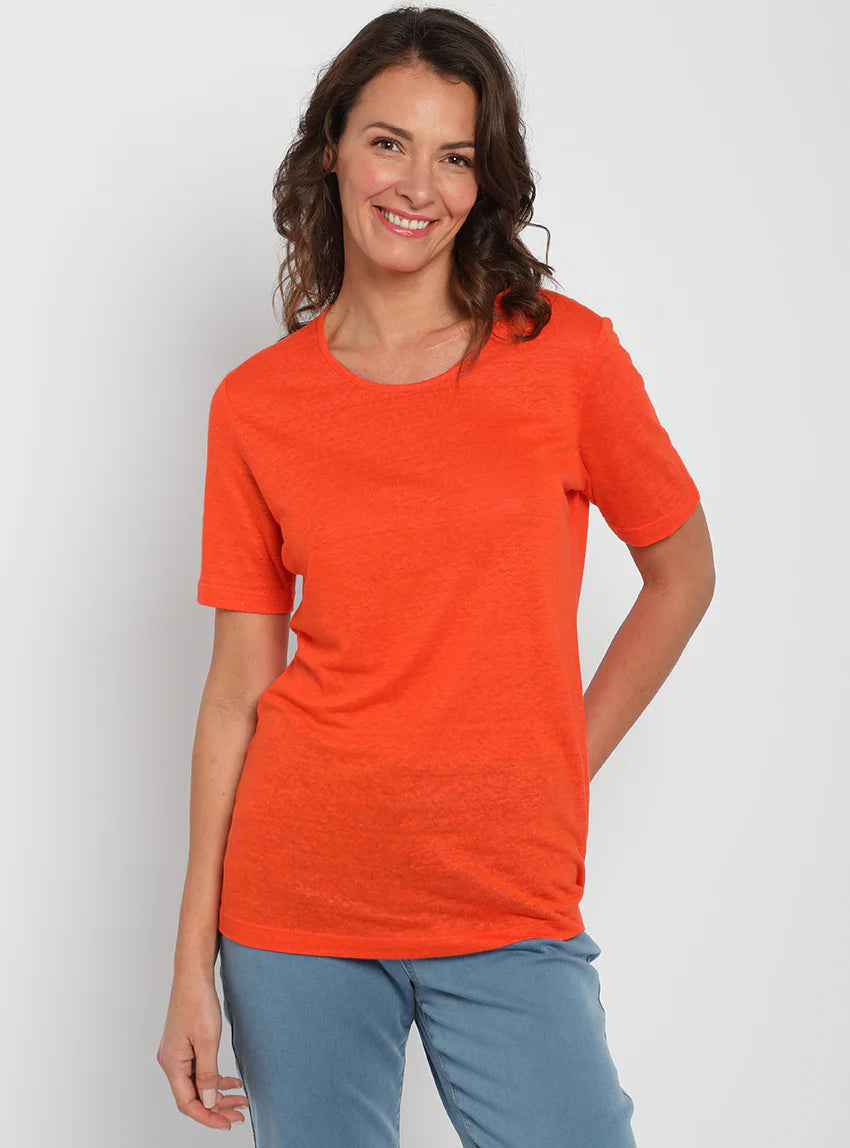 Tee-shirt femme en lin orange agrume