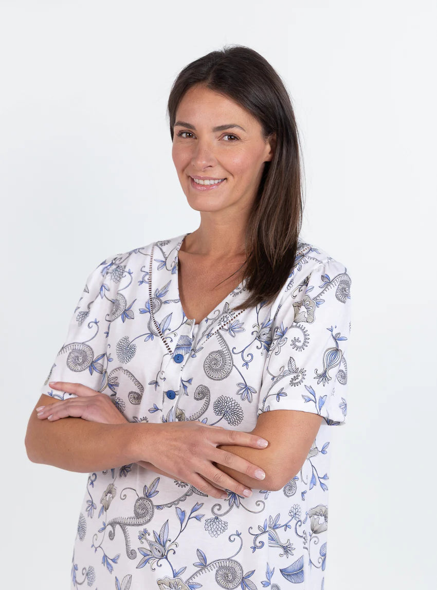 Chemise de nuit femme en coton bleu