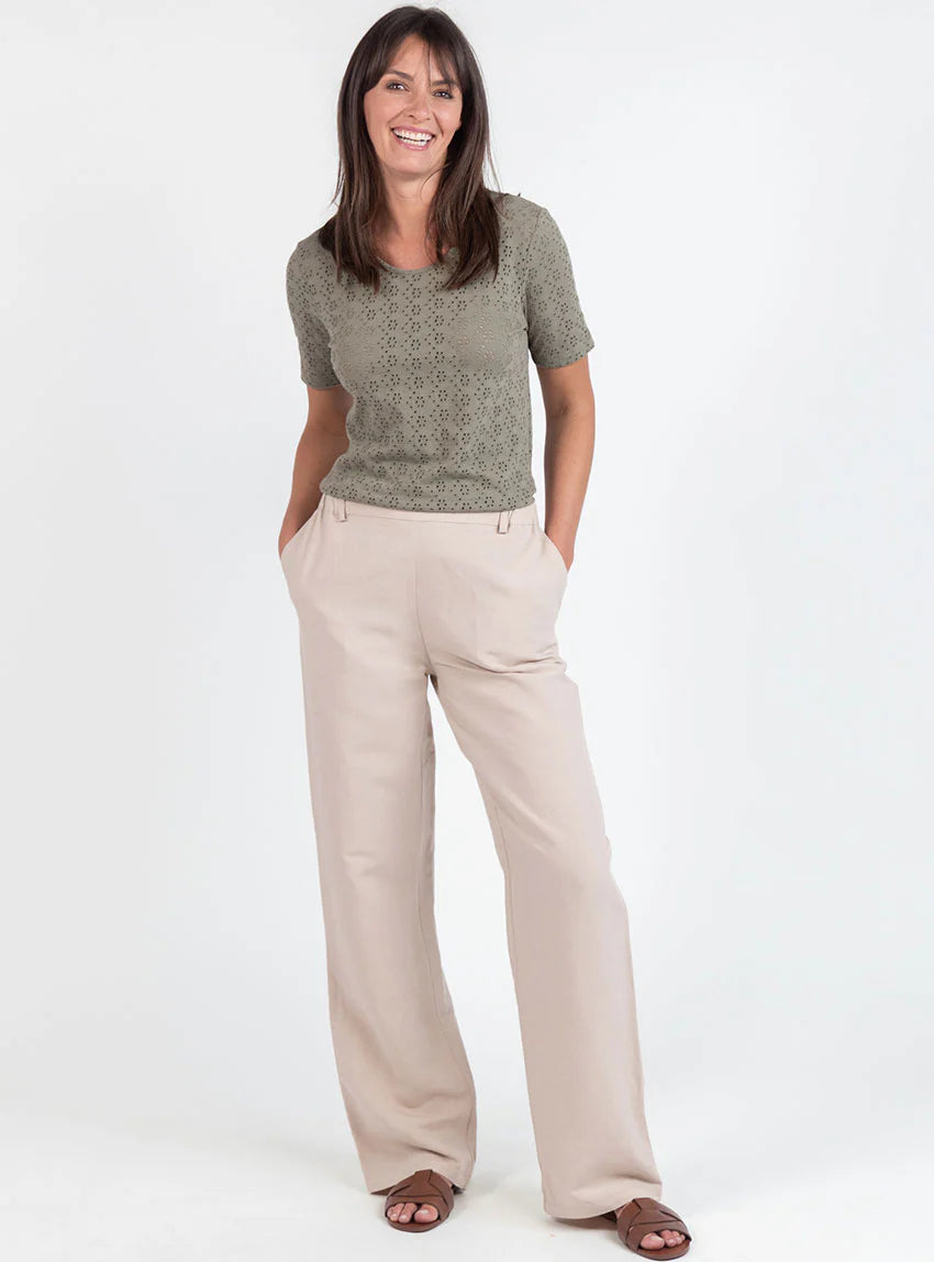 Pantalon femme large lin beige