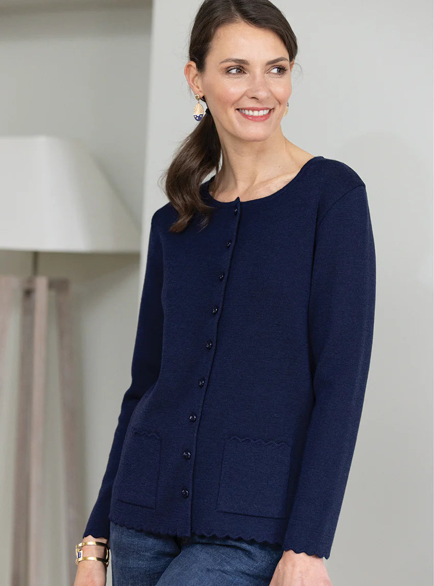 Cardigan femme en laine mérinos Bleu Marine
