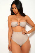 Beige Bandeau O-Ring Two Piece Swimsuit
