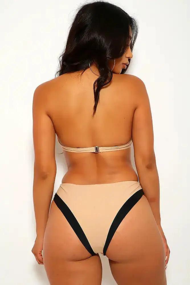 Beige Black Wire Two Piece Swimsuit