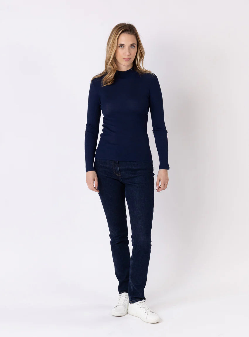 Pull chaussette femme col montant bleu marine
