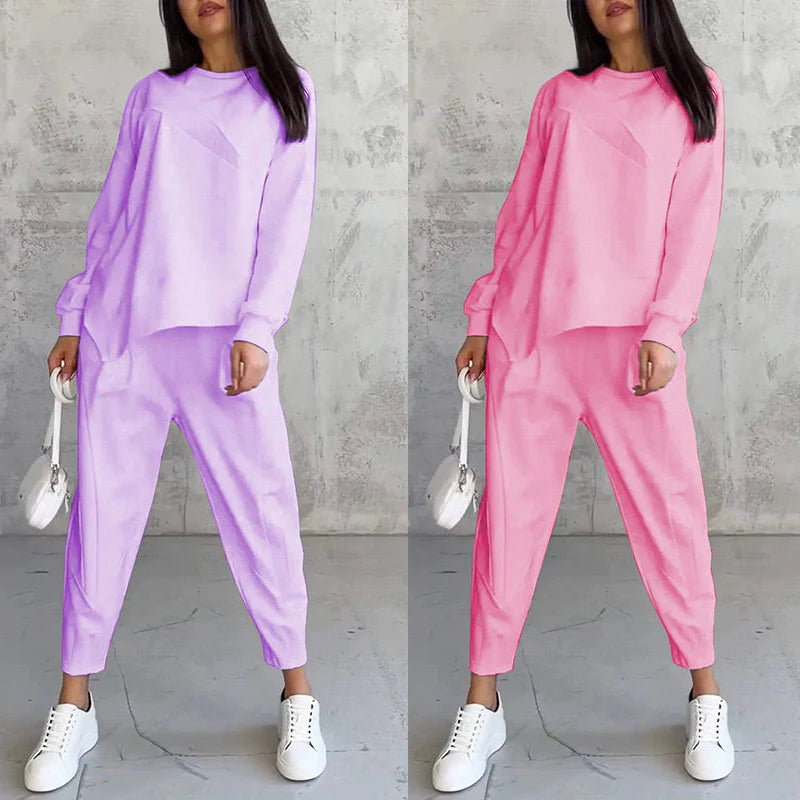 💕Conjunto de sudadera de manga larga con bajo irregular y pantalones para mujer