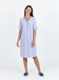Chemise de nuit femme en coton rayé bleu
