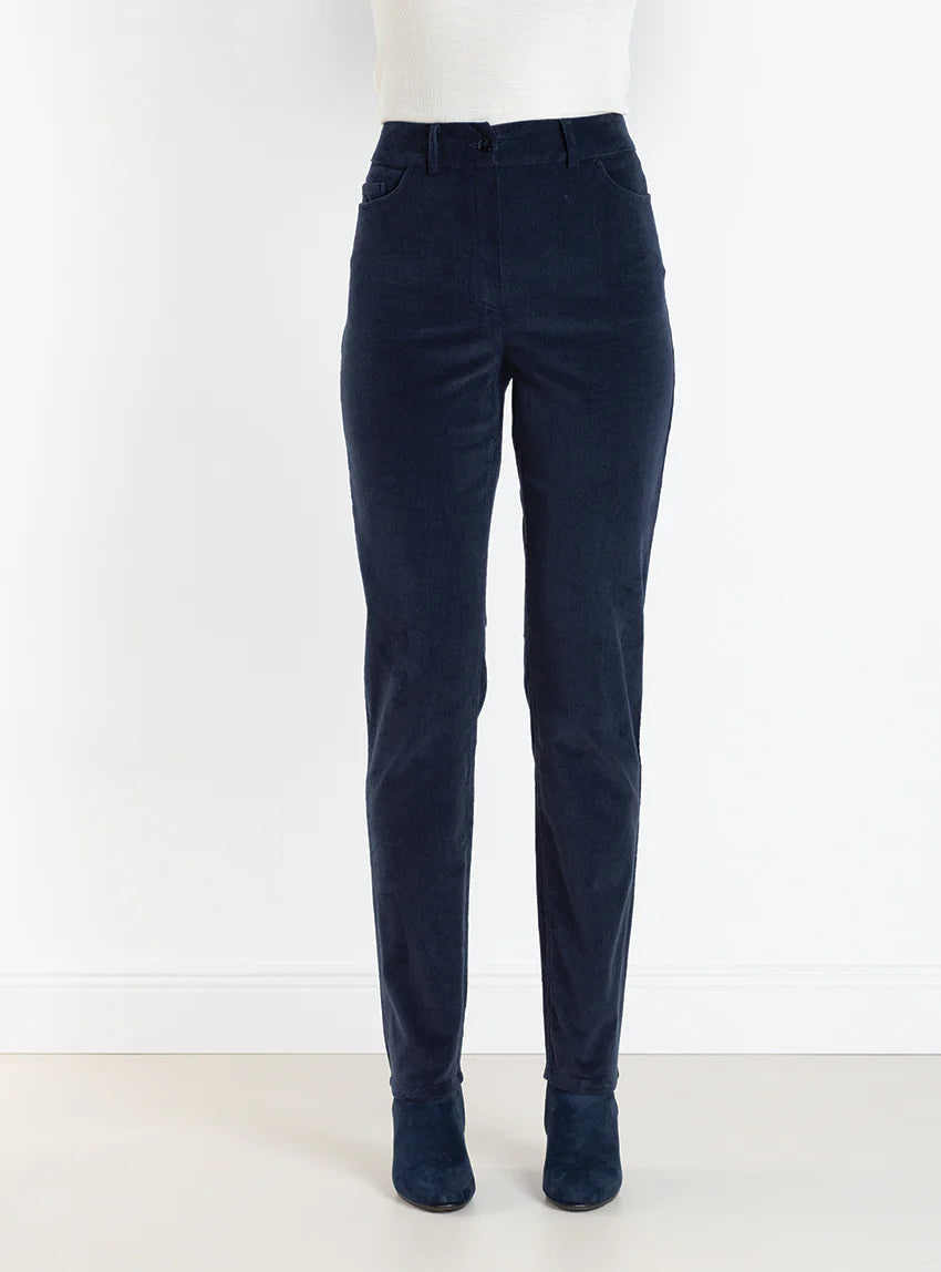 Pantalon femme en velours bleu marine