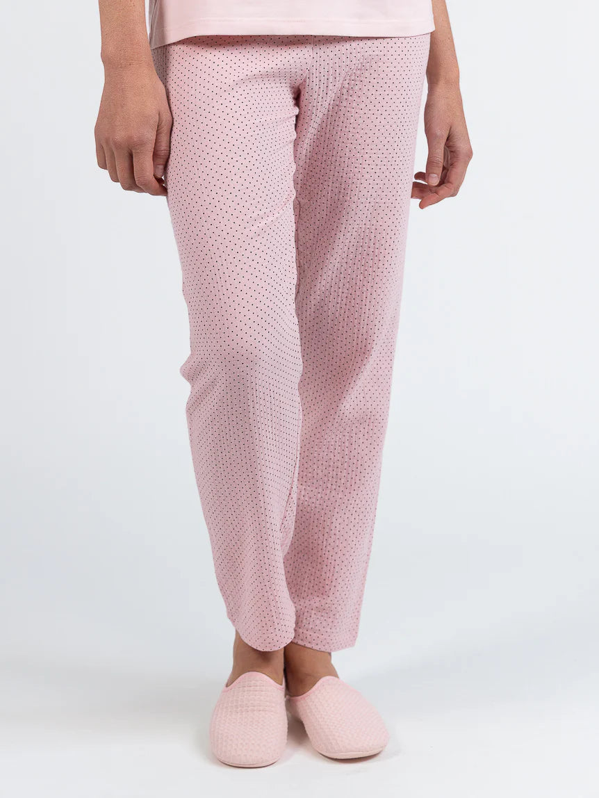 Pyjama femme col rond en coton rose