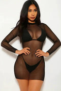 Black Mesh Three Piece Swimsuit Set