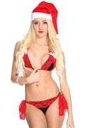 Black Red Lace Bow Accent Pucker Back Sexy Swimsuit