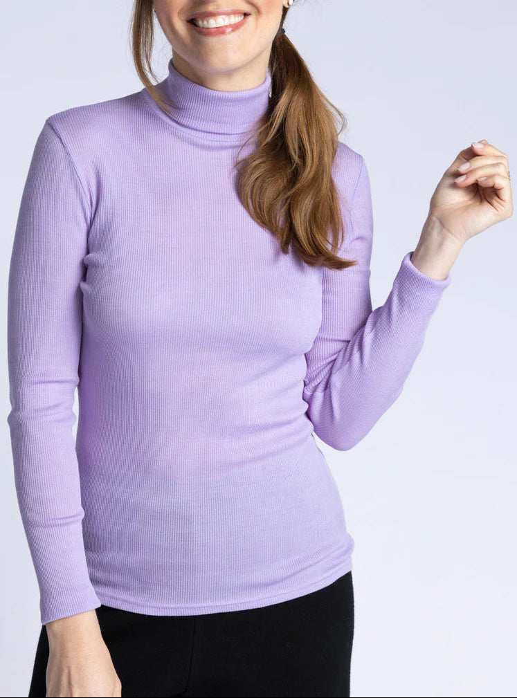Pull femme col roulé laine et soie Violet Lilas