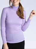 Pull femme col roulé laine et soie Violet Lilas
