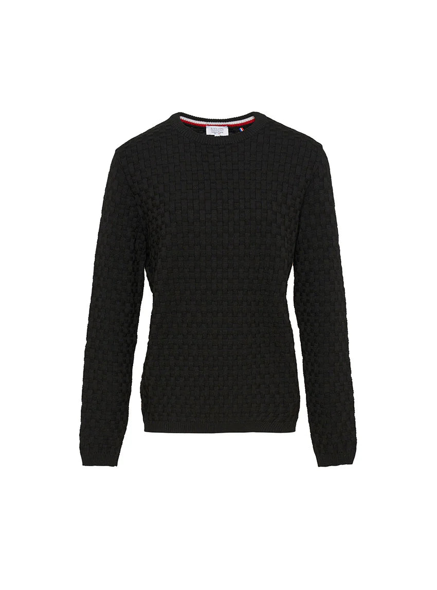 Pull homme damier en laine noir