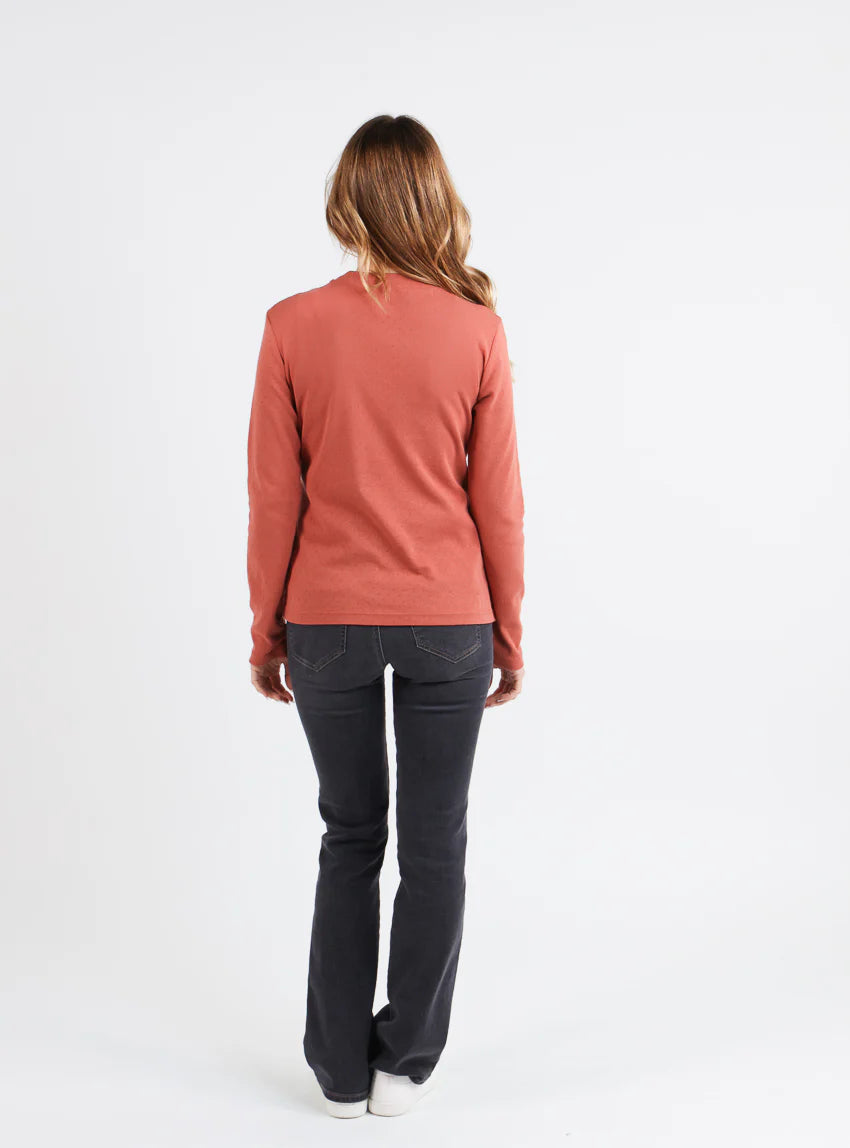 T-shirt femme col montant en coton orange