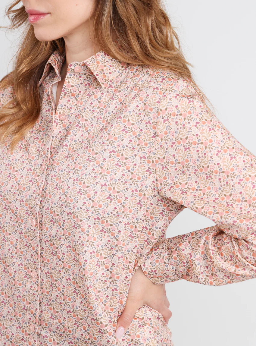 Chemisier femme coton orange à fleurs