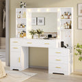 Hasuit 48.8'' Large Vanity Desk with Lighted Mirror & Power Outlet, Makeup Vanity Table