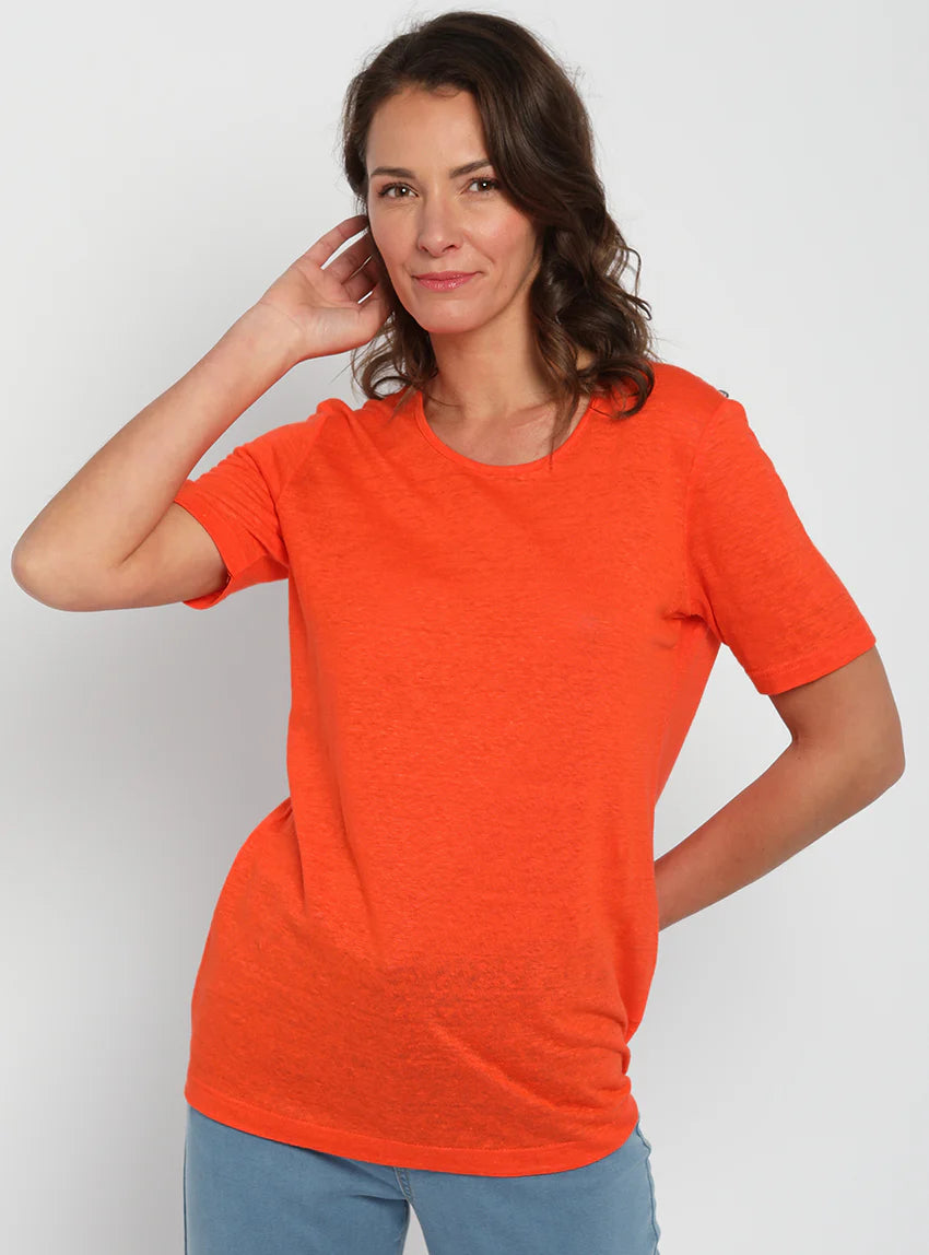 Tee-shirt femme en lin orange agrume