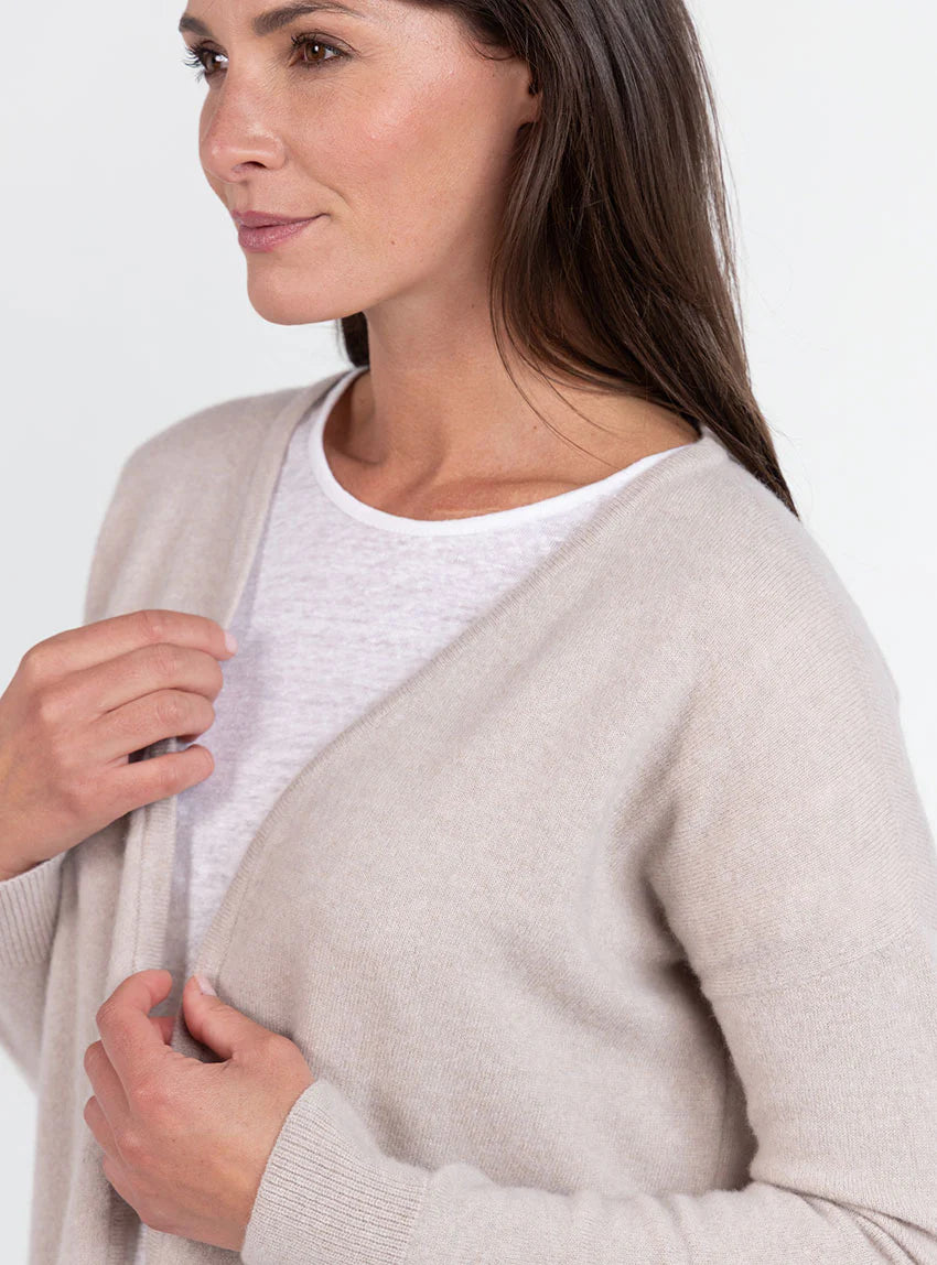 Gilet femme bord à bord laine et cachemire beige naturel