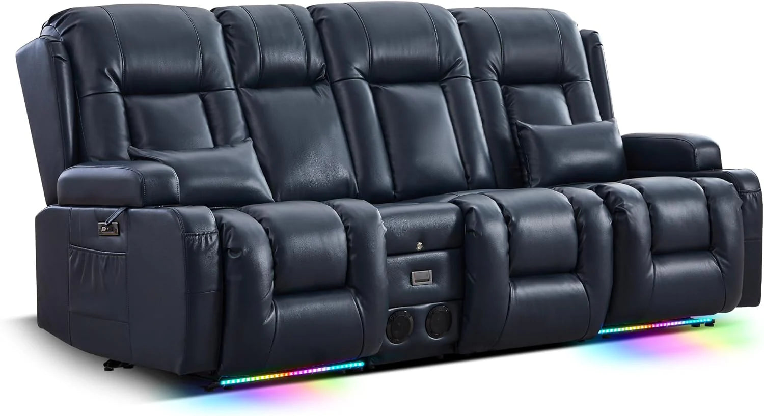 TUNYI Power Loveseat Recliner Sofa with Massage & Heat Home Theater Seating with Console Electric Recliner RV Sofa with USB/Outlet/Storage/Side Pocket/LED Light/Speaker (Brown, Loveseat)