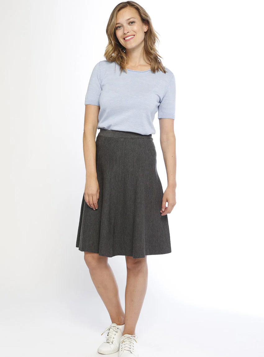 Jupe plissée femme en laine merinos gris anthracite