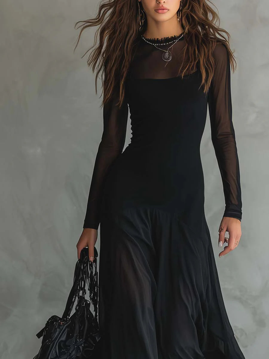 Neroa | Robe Maxi Loose-fit en Tulle Noir