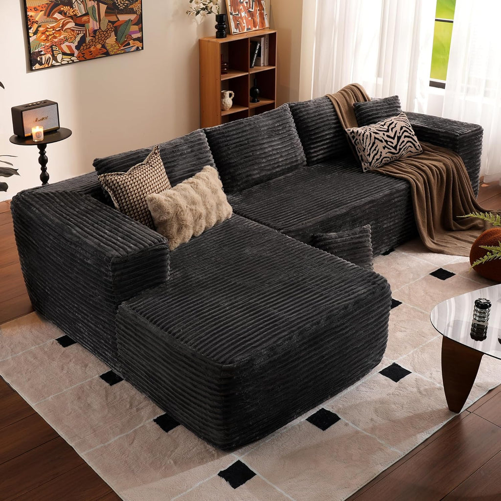 ovios 104 Cloud Sectional Couch with L-Shape Chaise,Modern Modular Sofa with Deep Seat, Upholstered Couches for Living Room Bedroom,No Assembly Required, Grey (Plush Corduroy Fabric)