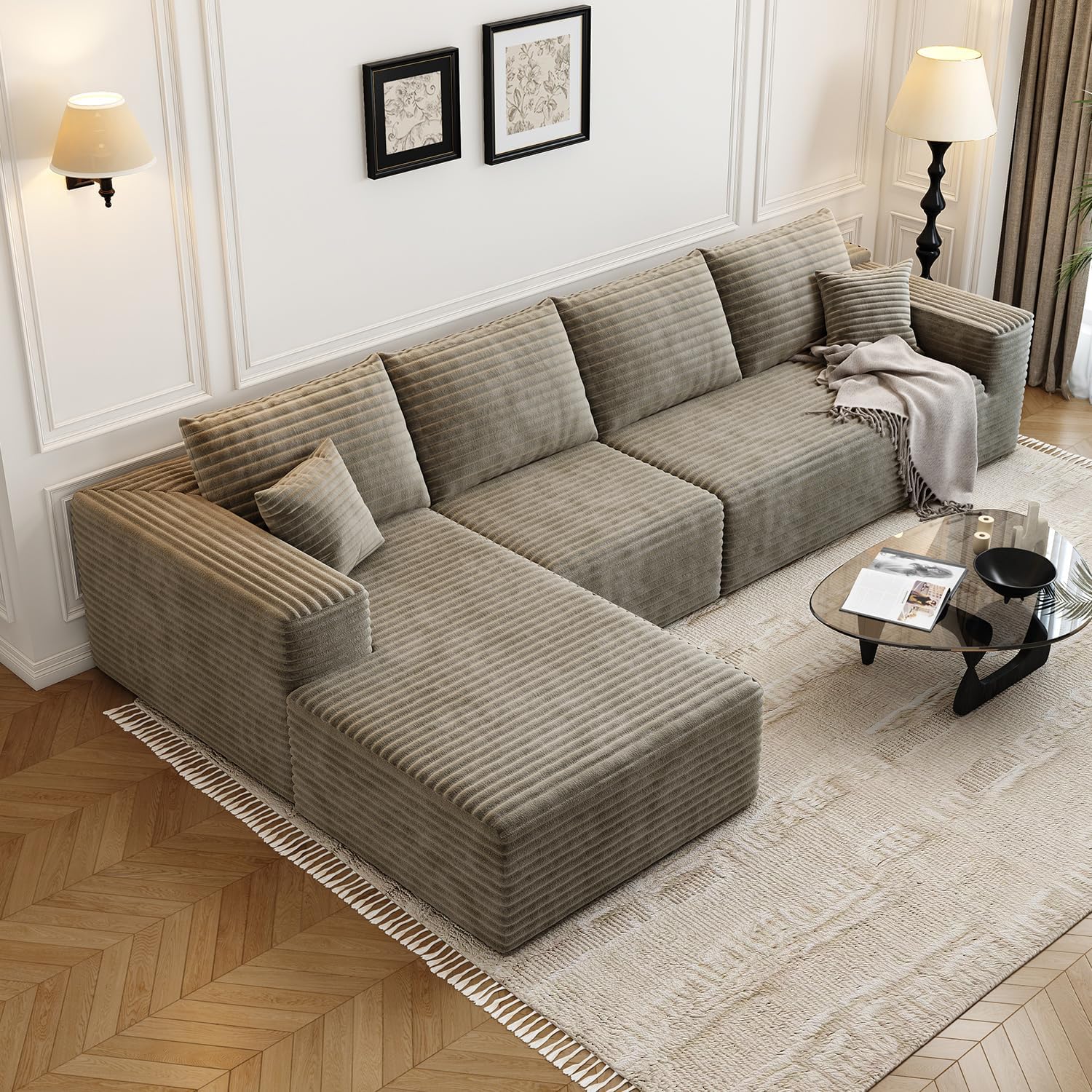 107.5 Cloud Modular Sectional Sofa Couch with L-Shape Chaise,Modern Minimalist Upholstered Couches for Living Room Bedroom,Deep Seat Corner Couch，No Assembly Required (Black,Left Facing Chaise)